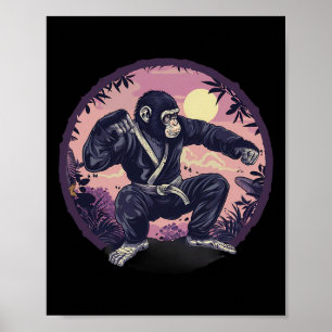 Poster Macaco de Caratê Natureza Lua Mma Kickboxing Amant
