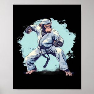 Poster Macaco de Karatê Artes Marciais Kickboxing Judô Mm