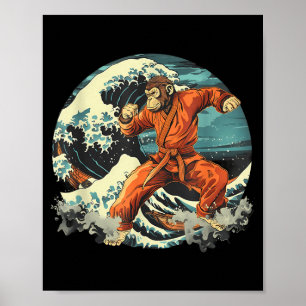 Poster Macaco de Karate Ondas Amante do Macaco Taekwondo