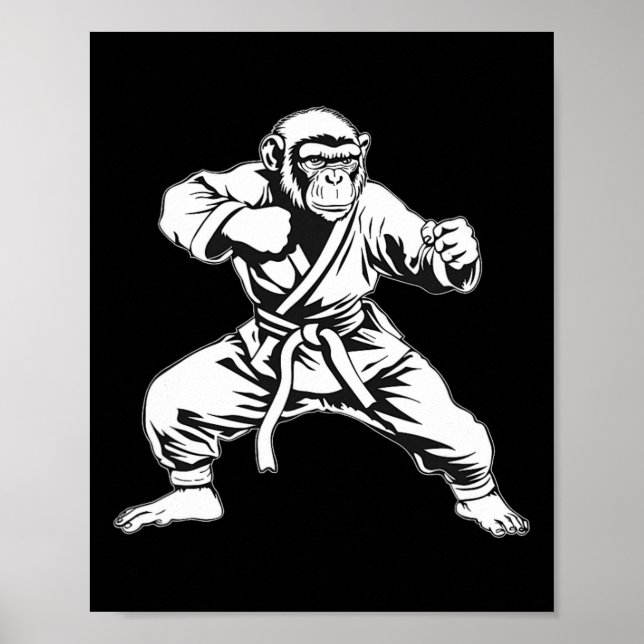 Poster Macaco de Karatê Taekwondo Kickboxing Mma Judo Mac (Frente)