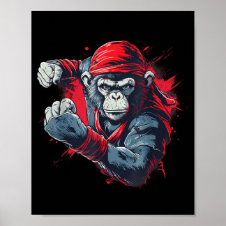 Poster Macaco de Kickboxing Artes Marciais Taekwondo Jiu-