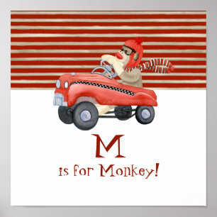 Póster Macaco de Meia Retrô c/ Carrinho de Pedal Presente