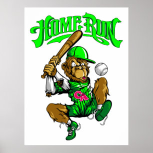 Poster Macaco de Rebatida de Beisebol