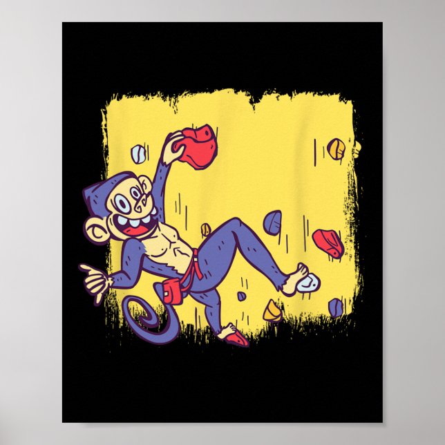 Poster Macaco Divertido de Escalada em Rocha e Bouldering (Frente)