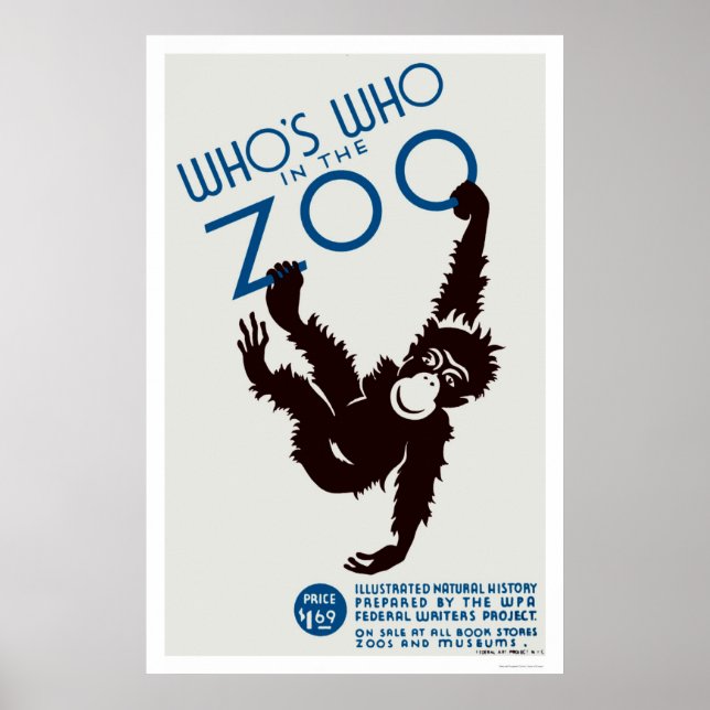 Poster Macaco do guia de zoológico 1937 WPA (Frente)