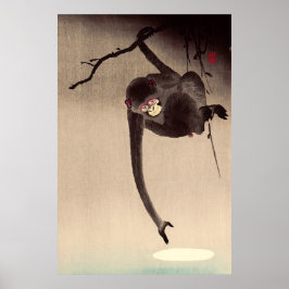 Poster Macaco e Lua Ohara Koson Início do Século XX