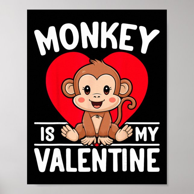 Poster Macaco é meu coração de valentine Macaco fofo no d (Frente)