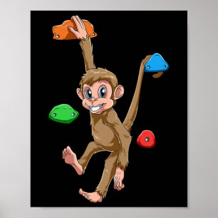 Poster Macaco engraçado de escalada e bouldering