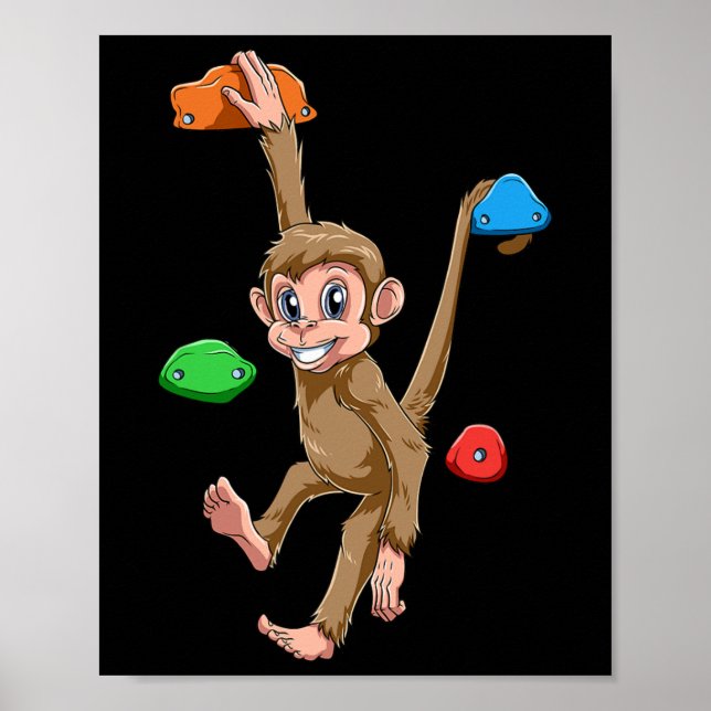 Poster Macaco engraçado de escalada e bouldering (Frente)