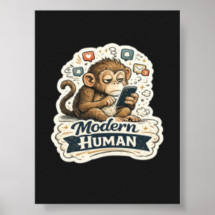 Poster Macaco Engraçado Humano Moderno Smartphone Mídia S