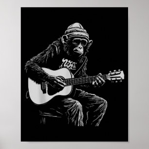 Poster Macaco Engraçado Violão Amante da Música Homens Mu