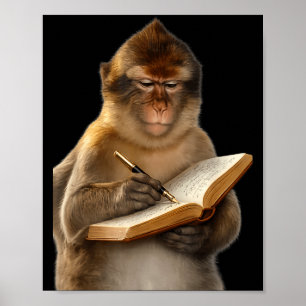 Poster Macaco lendo livro escrevendo no diário amante de