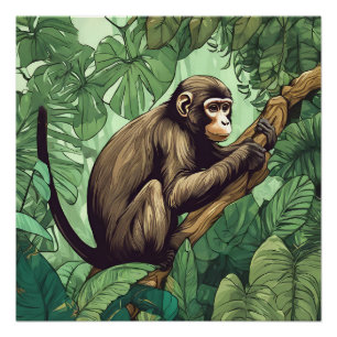 Póster Macaco Num Poster brilhante De Árvore