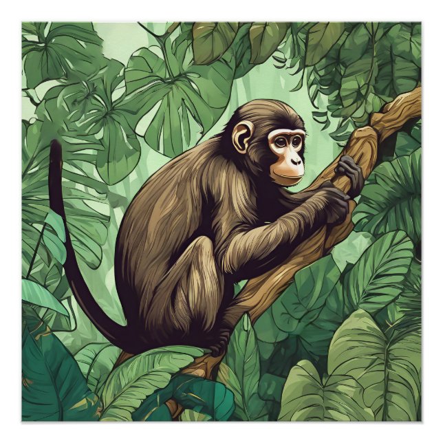 Póster Macaco Num Poster brilhante De Árvore (Frente)