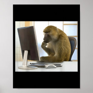 Poster Macaco Pensativo Engraçado Meme Escritório Macaco