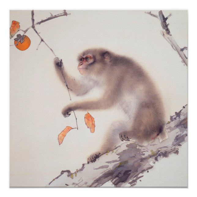 Póster Macaco Pintura Japonesa Chinês - Zodiodato - Poste (Frente)