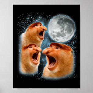 Poster macaco probóscide amante galáxia lua vida selvagem