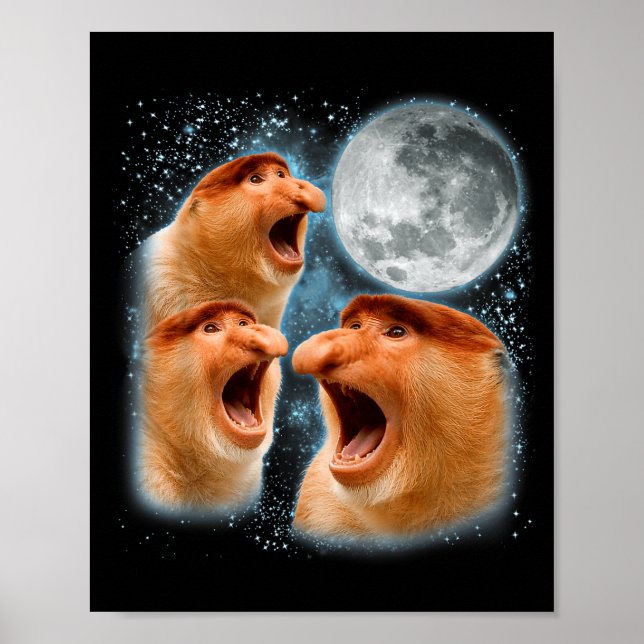 Poster macaco probóscide amante galáxia lua vida selvagem (Frente)