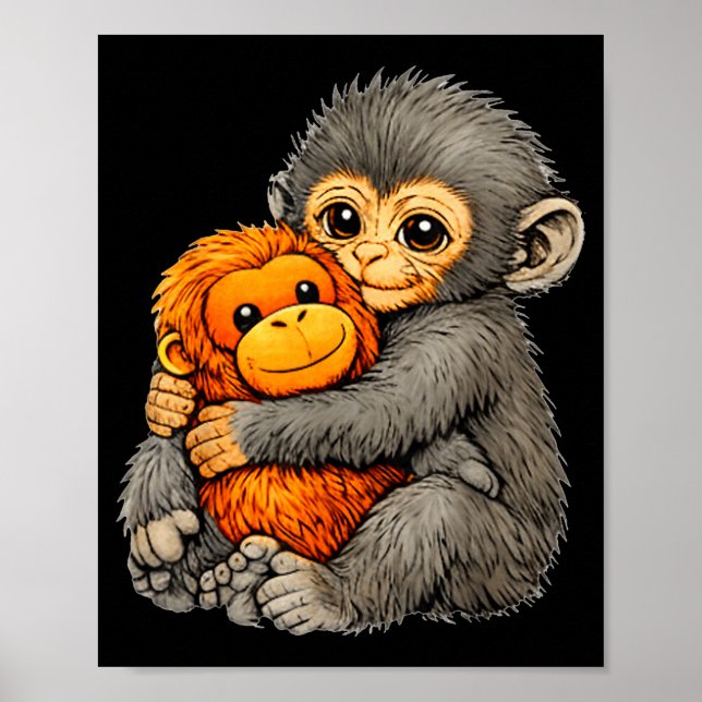 Poster Macaco punching engraçado bebê fofo animal abraçan (Frente)