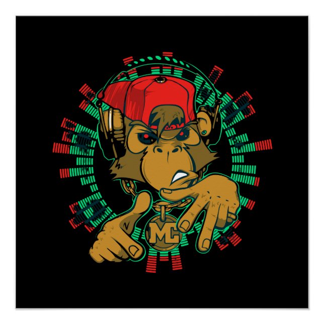 Póster macaco rapper dj pode ser usado (Frente)