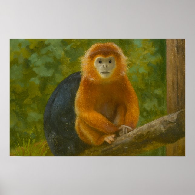 Poster Macaco Snub-Nosed no Refúgio em Woodland (Frente)
