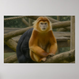 Poster Macaco Snub-Nosed no Refúgio em Woodland
