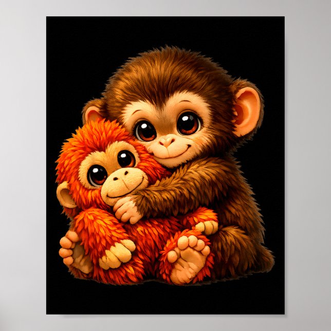 Poster Macaco soco com urso de pelúcia acariciando meme d (Frente)