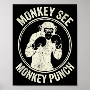 Poster Macaco Vê Macaco Soco Boxe Antigo Gorila