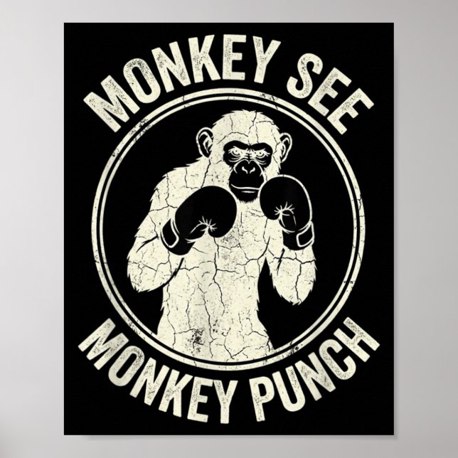Poster Macaco Vê Macaco Soco Boxe Antigo Gorila (Frente)
