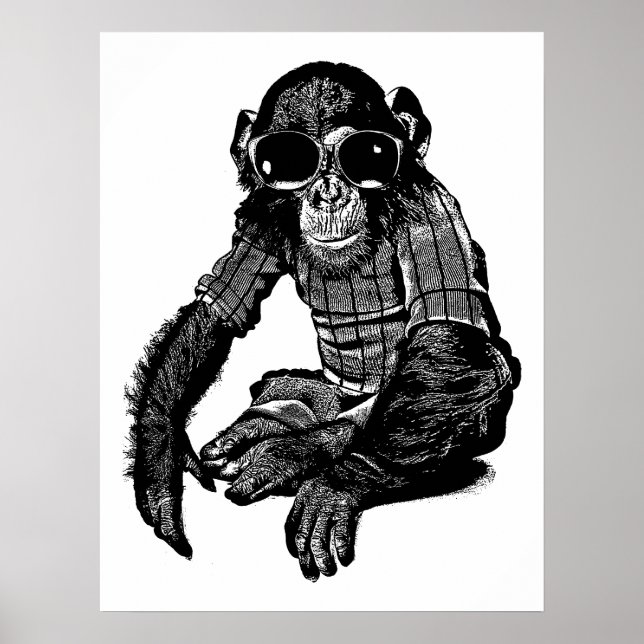 Poster Macaco Vestindo óculos de sol Vestuário Arte Origi (Frente)