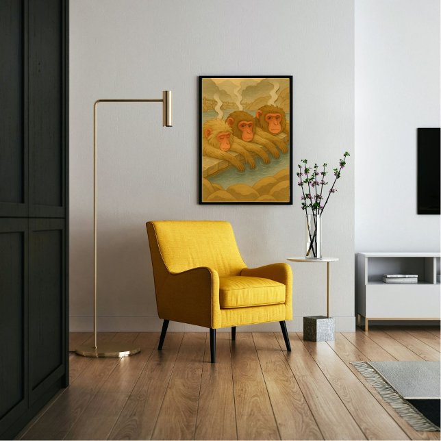 Poster Macaco Whimy Paisage Viagem do Japão Personalizado (Soaking monkeys in Nagano, Japan. Paper cutting style art.)