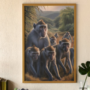 Poster Macacos Admirando Maiesticamente Campo Verde Lush