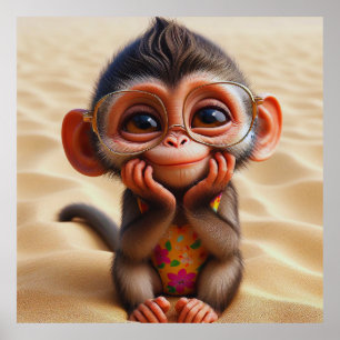 Poster Macacos Beijados Com Sol - Férias Whimsical Beach