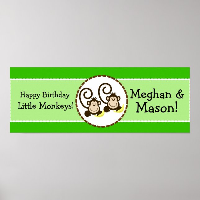 Póster Macacos bobos - Banner Personalizado de Aniversári (Frente)