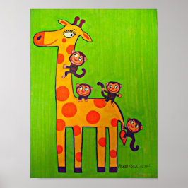Poster Macacos Brincando com Girafa