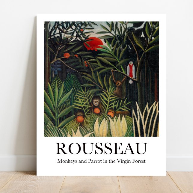 Poster Macacos e papagaio Virgem Floresta Henri Rousseau (Jungle Adventure: Rousseau's Monkeys & Parrot! Vibrant art poster)