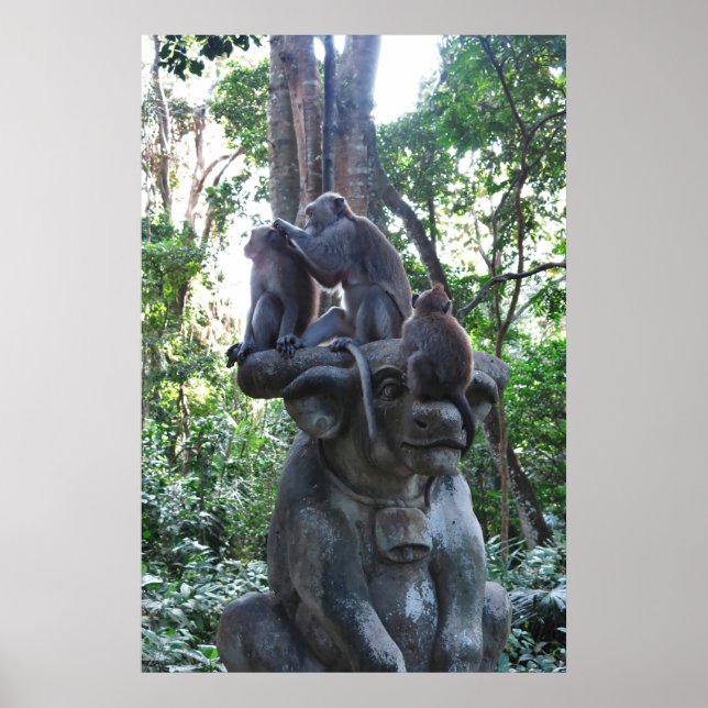 Poster Macacos em uma Estátua Touro... (Frente)