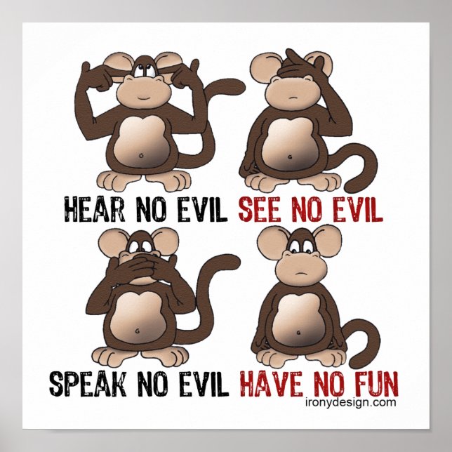 Póster Macacos Sábios Humor (Frente)
