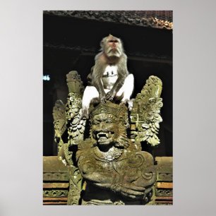 Poster Macaque em uma estátua de Templo