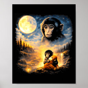 Poster Macaquinho Punch olha para a mãe na lua