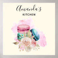 Macarões e Flores Coloridos Cozinha de Aquarela