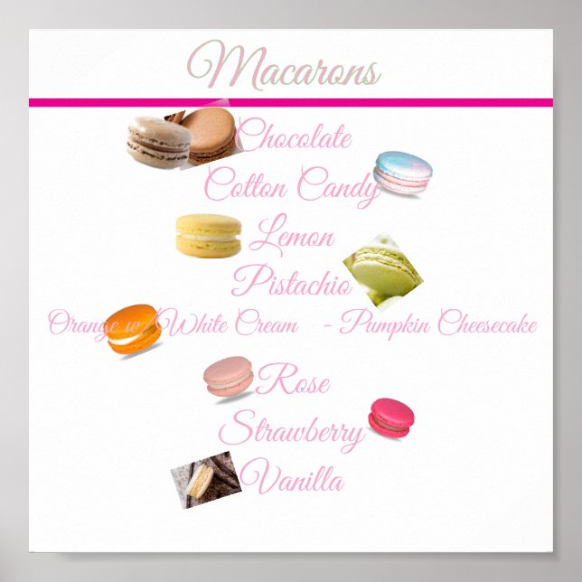 Poster Macaron List Dessert Table (Frente)