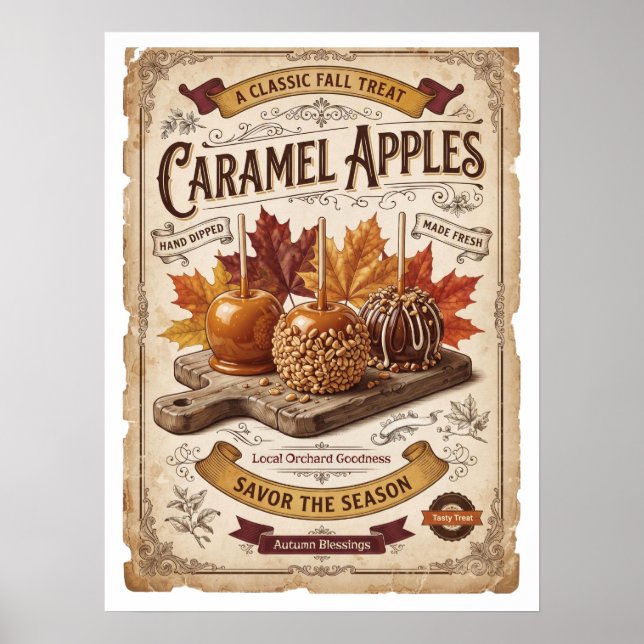 Poster Maçãs de Caramelo Antigas | Bênçãos de Outono (Frente)