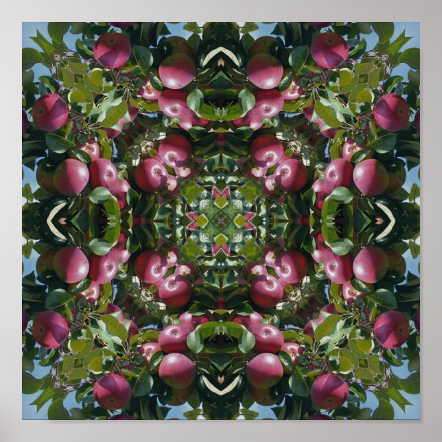Poster Maçãs Vermelhas Na Árvore Arte Abstrata Da Naturez (Frente)