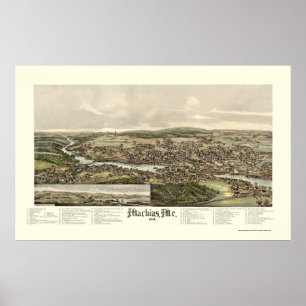 Póster Machias, ME Panorâmica Map - 1896