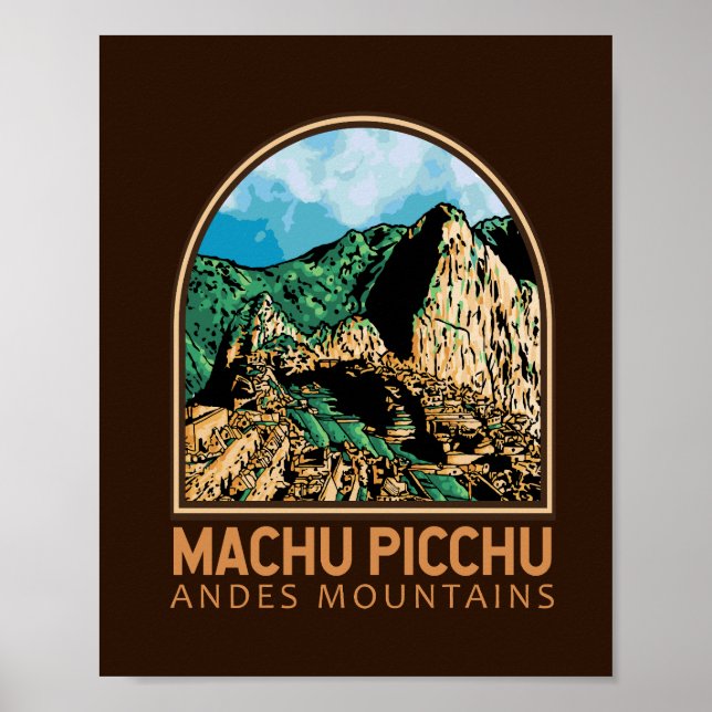 Poster Machu Picchu Peru Vintage Emblem (Frente)