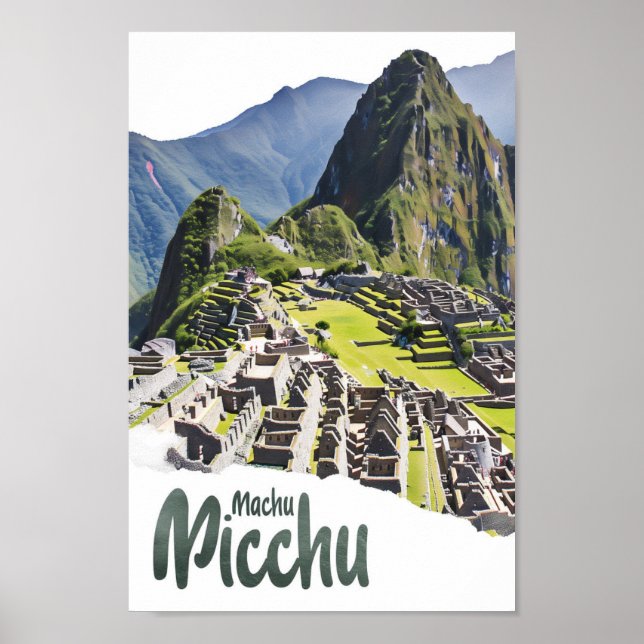 Poster Machu Picchu Peru Watercolor Painting Viagem (Frente)