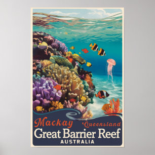 Poster Mackay Grande Barreira de Coral Viagem Arte Vintag