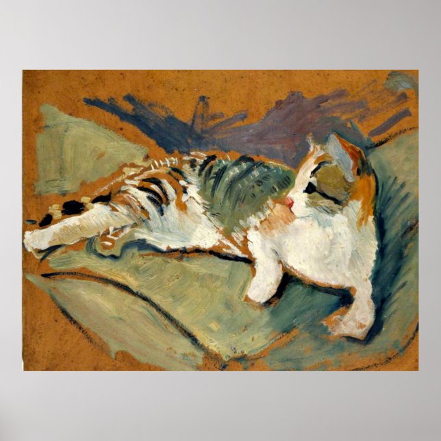 Poster Macke - Gato no Travesseiro Verde (Frente)