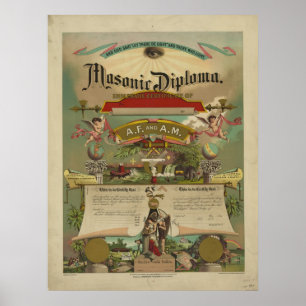 Póster Maçonaria maçónica 1891 do Freemason do diploma